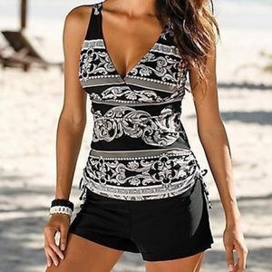 Black & White Baroque Printed Tankini XL - NWOT